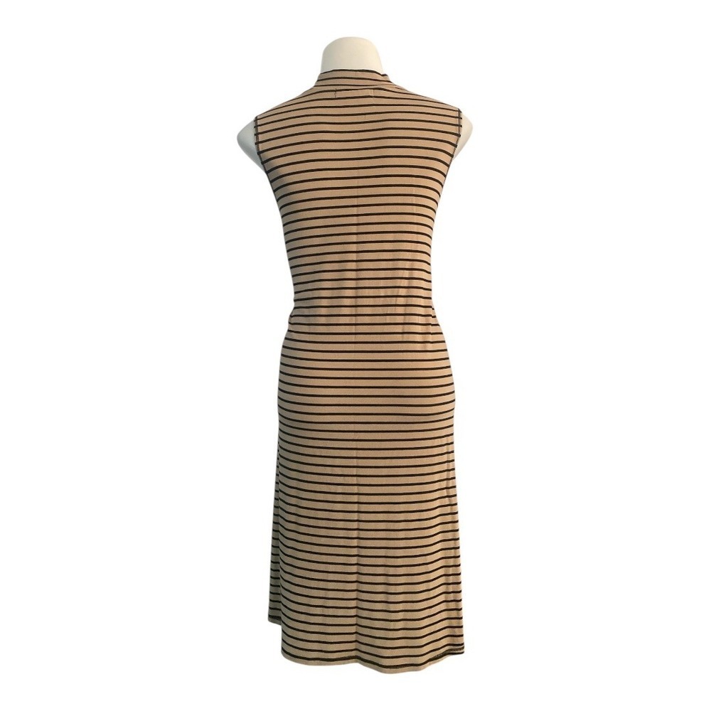 Another Love Bodycon Dress Striped Sleeveless Mock Neck Tan Black Size Large - Picture 2 of 5